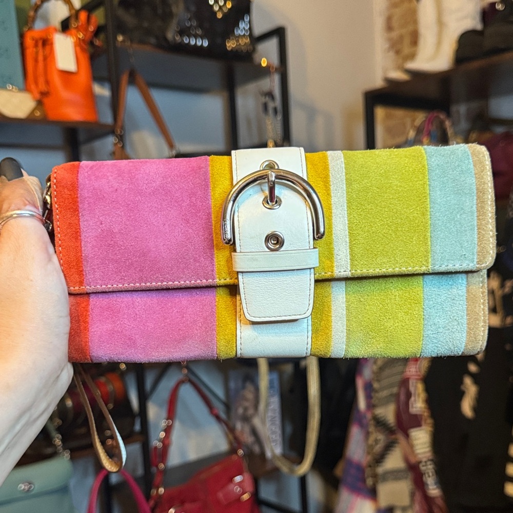 Coach 2003 Suede & Leather Legacy Multicolored Striped Clutch - EUC & RARE! - Picture 10 of 10